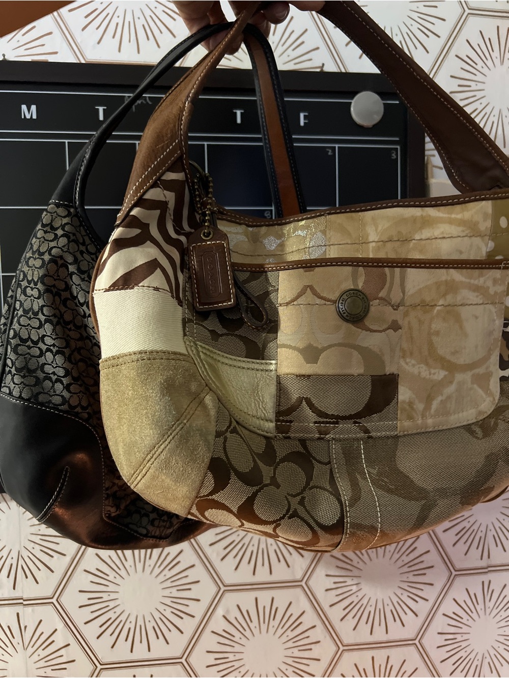 Bundle Coach Patchwork Signature Canvas Shoulder Bag in Brown/Beige